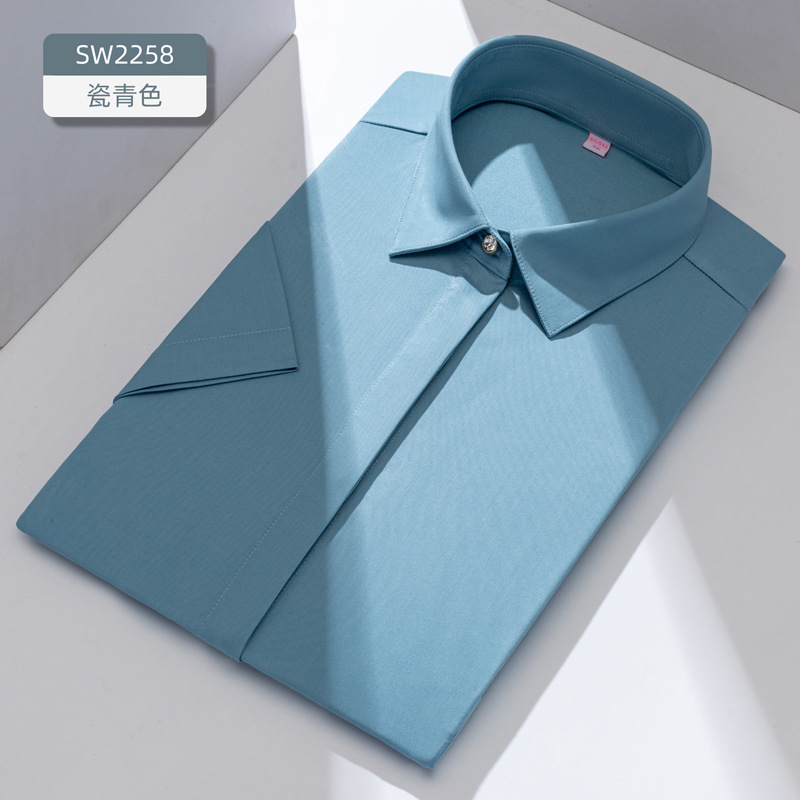 Procesamiento personalizado de puerta cerrada cornisa de fibra de bambú camisa blanca de mangas cortas camisa de trabajo de cuello blanco profesional image 10