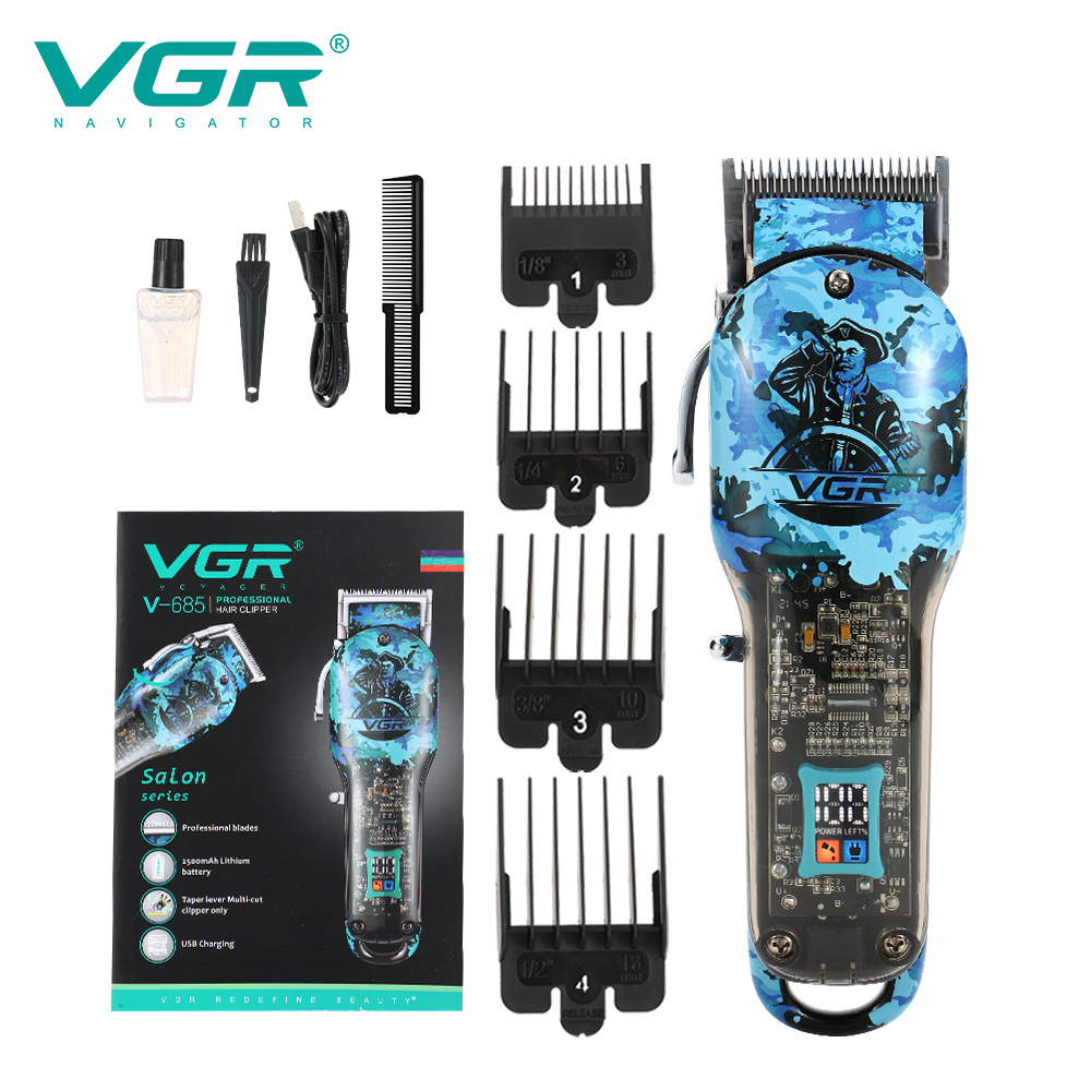 Blue Professional Graffiti Hair Clipper with LCD Digital Display High Power Electric Hair Shaving Clippers_voghion.com