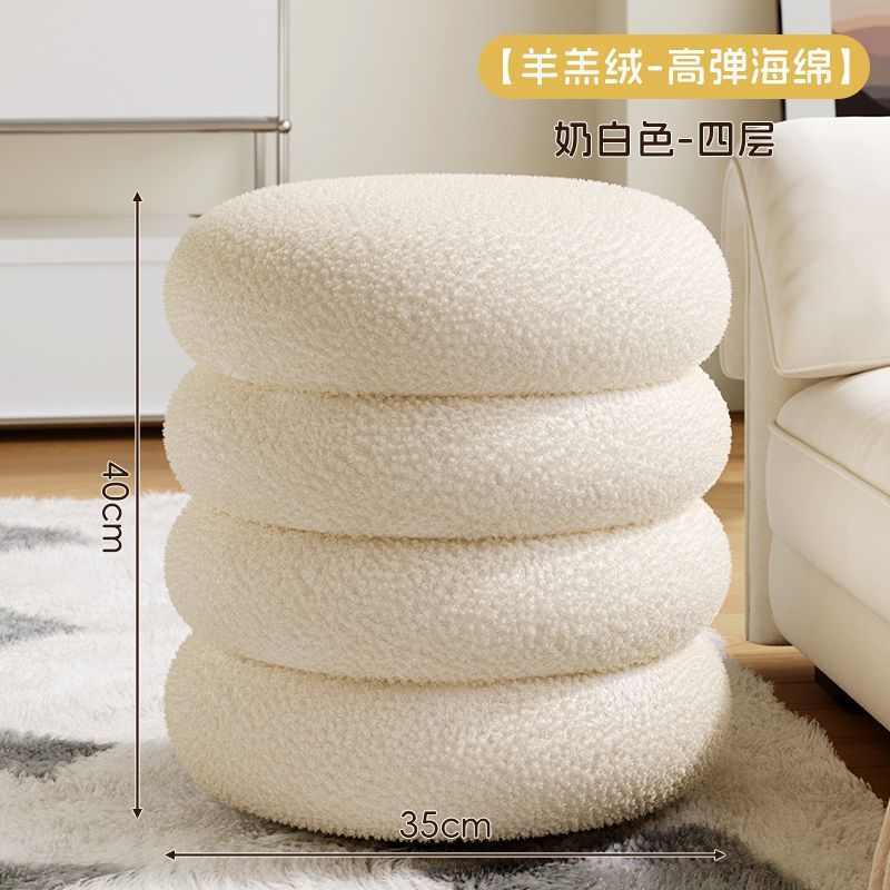 クリームスタイルの家庭用小さなスツール、小さなベンチ、ラウンドスツール、背もたれ椅子、靴交換用スツール、ソファスツール、リビングルームのコーヒーテーブルの横にある低いスツール|undefined