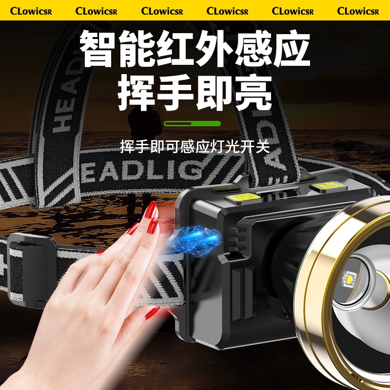 Nuevo LCD faro fuerte luz Super brillante carga resistencia super largo minero lámpara noche pesca inducción cabeza-montada linterna