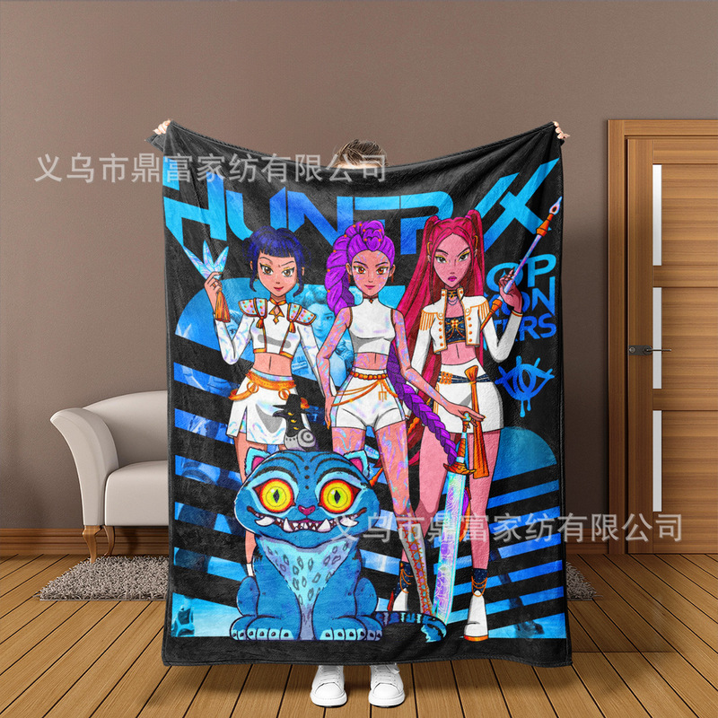 跨境法兰绒毛毯K Pop Demon Hunters Team Anime数码印花毛毯盖毯|undefined