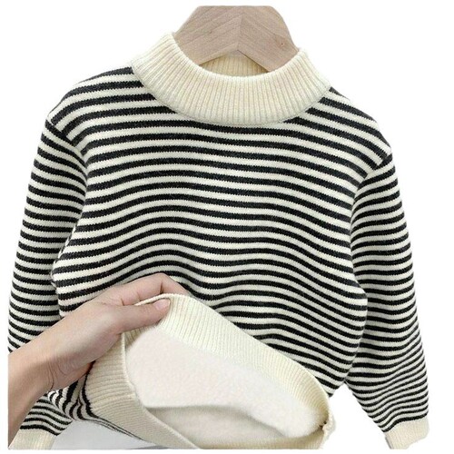 Children's one-piece plush padded knit sweater with striped pattern, popular for both boys and girls