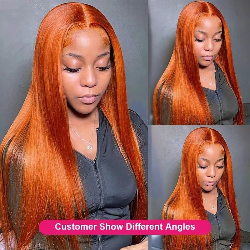 Front Lace Wig 13X4 European and American Hot Selling Orange Long Straight Hair High-End Design Artificial Lace Headgear Hair Replacement