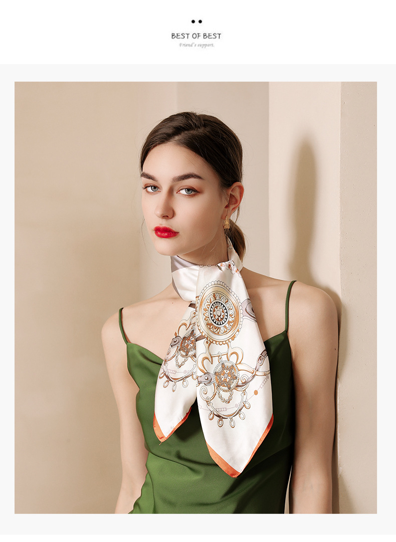 Women's Small Square Scarf Diamond Print Silk Fashion Accessory_voghion.com