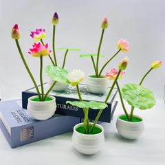 仿真蓮花3頭小睡蓮手感小荷花盆景家居裝飾花假花盆景跨境貨源