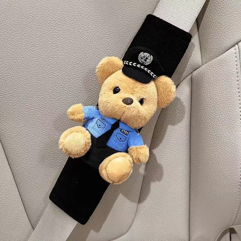 Traffic police bear car pendant, car seat belt protector, shoulder pad cover, passenger seat interior decoration, couple's gift