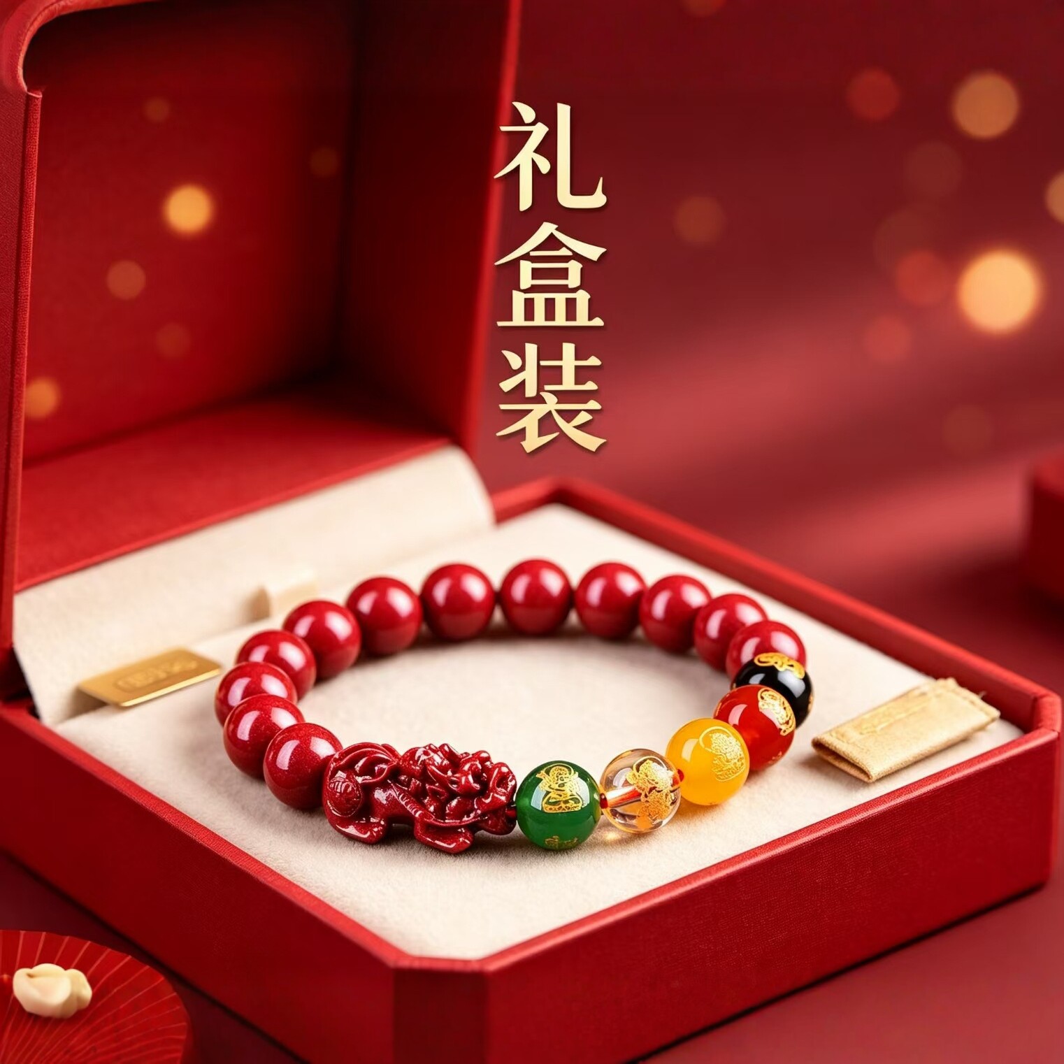 Cinnabar Five-Path Fortune God Pixiu Bracelet for Men and Women, Zodiac Year Bracelet 10mm/8mm/12mm, Gift Delivery