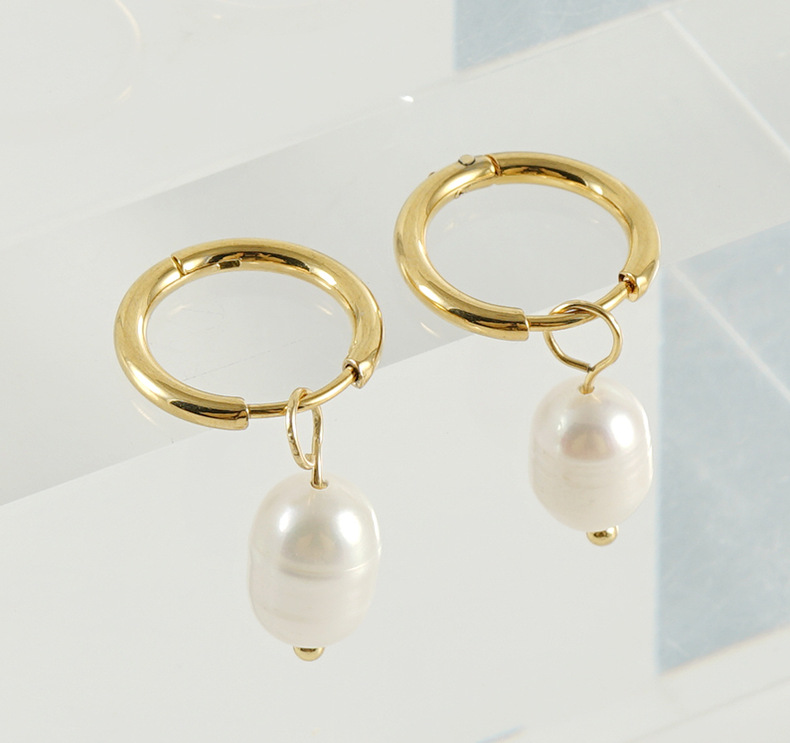 Earrings Classification 1 Pair Quantity Retro Geometric Stainless Steel Pearl Earrings 1 Pair