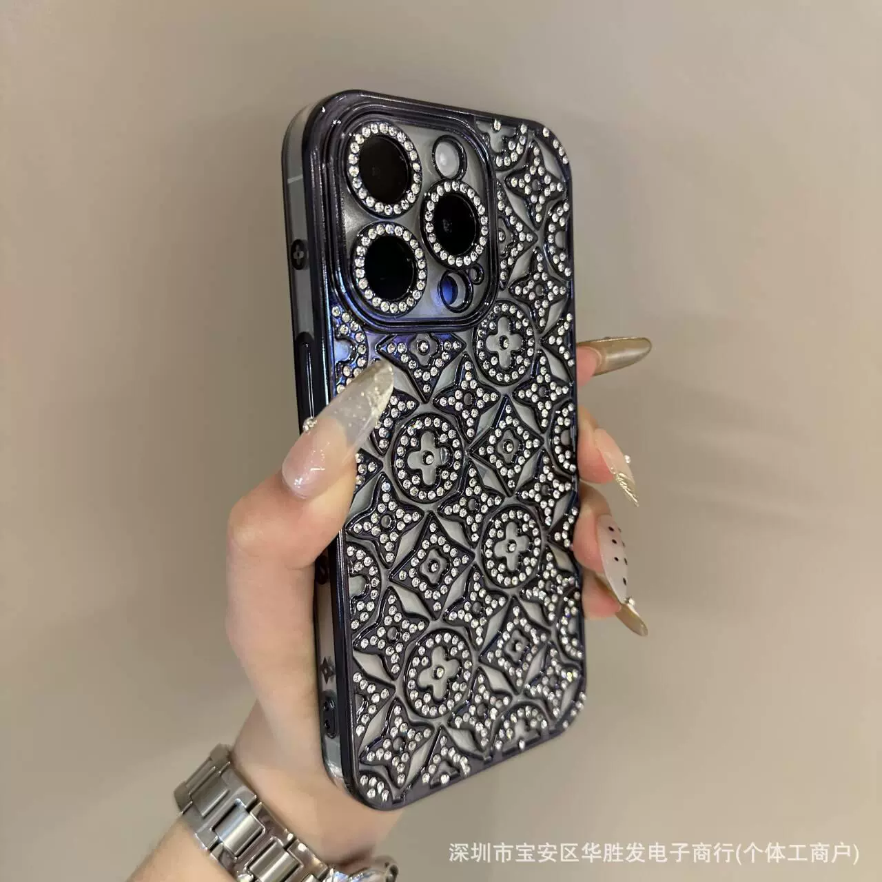 Подходит для Apple 16promax чехол для телефона гальванический цветок тысячи бриллиантов градиент блестящего порошка iPhone15 расширенный защитный чехол мягкий