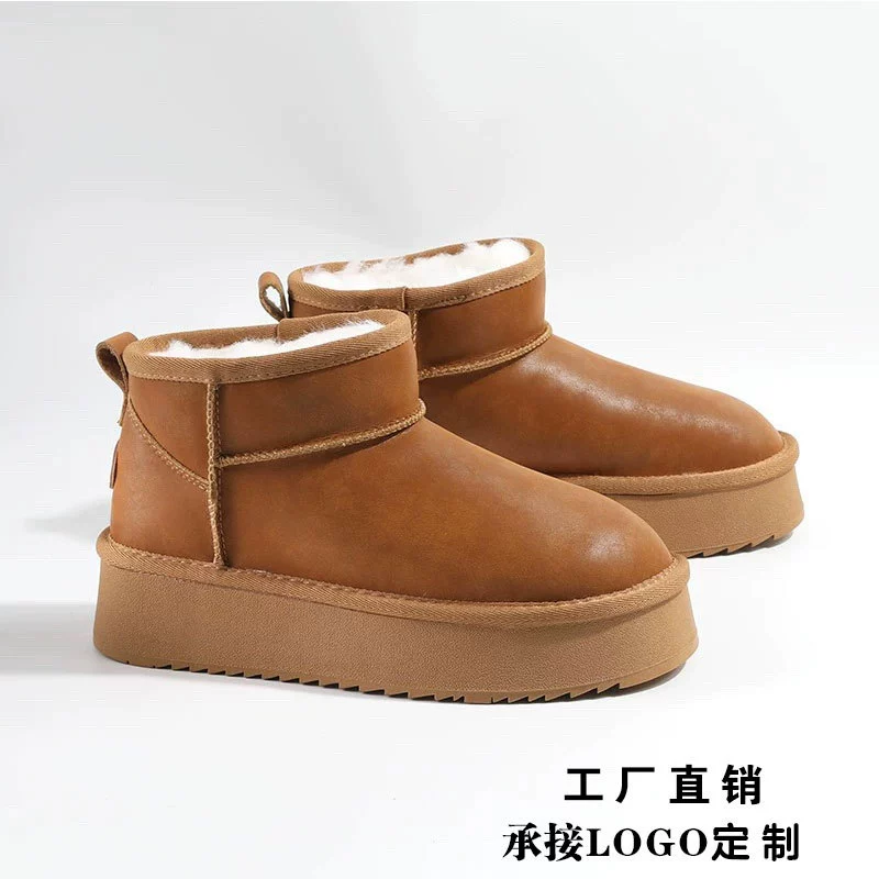 Женские зимние сапоги из натуральной шерсти и кожи, на толстой подошве, зима 2025, теплые, утолщенные, водонепроницаемые, универсальные, на хлопковой подкладке, модель 5961