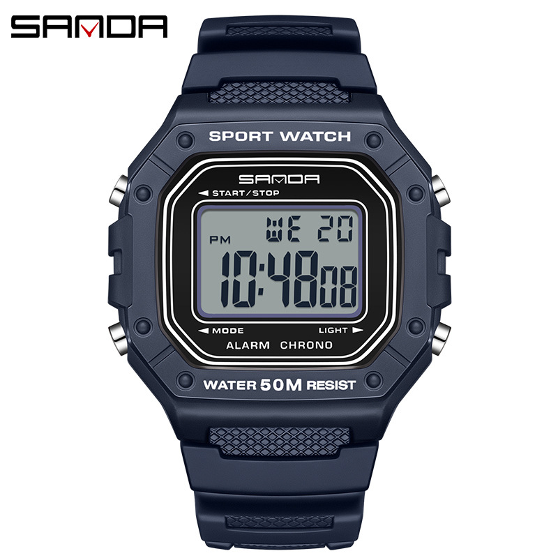 Sanda SANDA Swimming Impermeable Reloj electrónico para adolescentes Reloj despertador simple Reloj de estudiante de una sola pantalla de cubo pequeño
