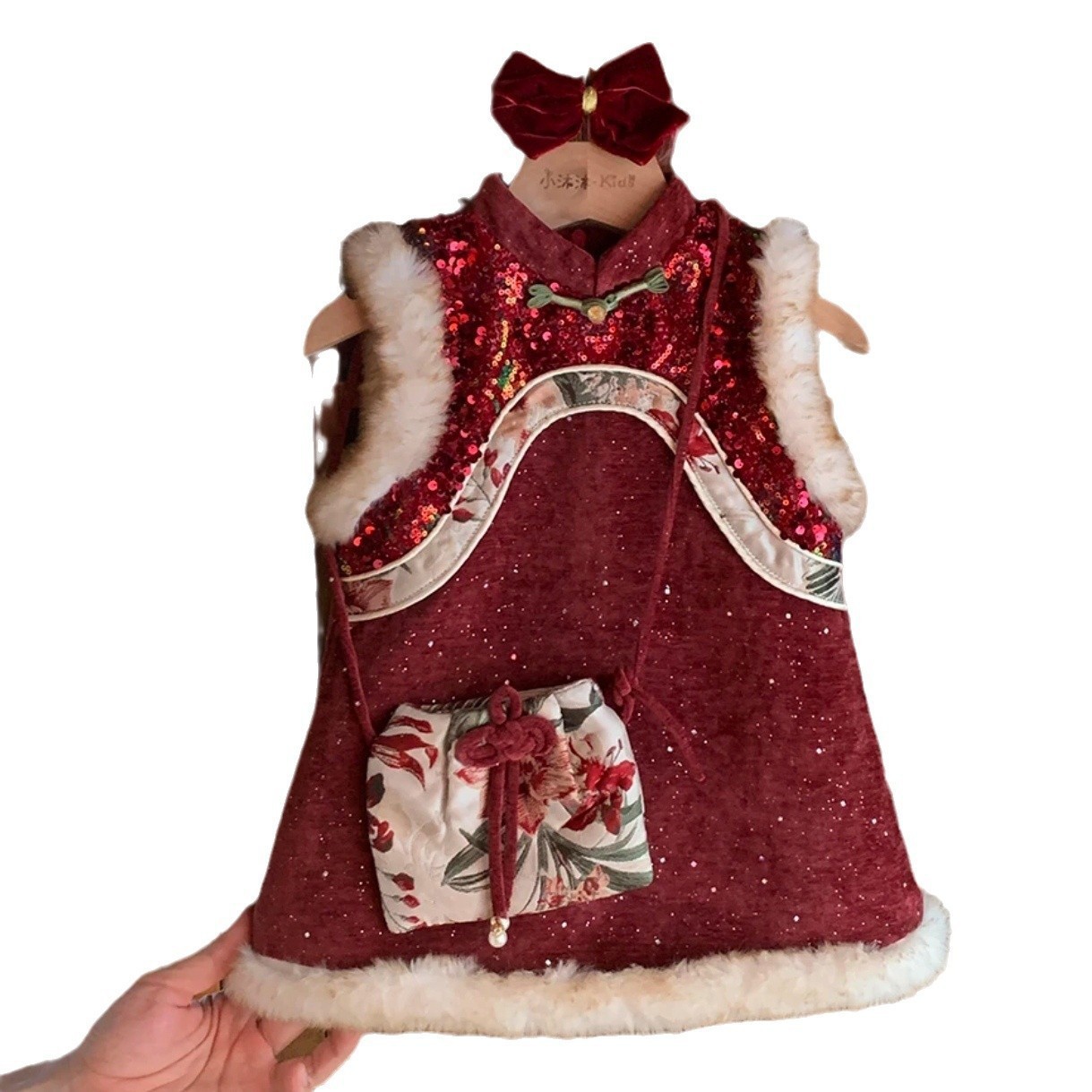 Estrella infantil redonda ropa de niños niñas cheongsam vestido vestido de invierno nuevo vestido de Año Nuevo chino vestido de princesa falda de mujer