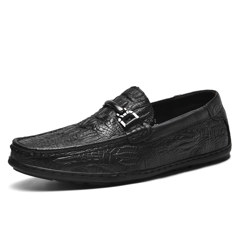 Autumn And Winter Men's Loafers, First Layer Cowhide Slip-On, Korean Style, Versatile British Lazy Crocodile Pattern Cas_vogvips.com
