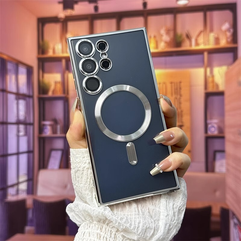 Suitable for Samsung S26Ultra Mobile Phone Case, Electroplated Magnetic Transparent Soft Case, S22+ Comes with Lens Film Protective Cover 21