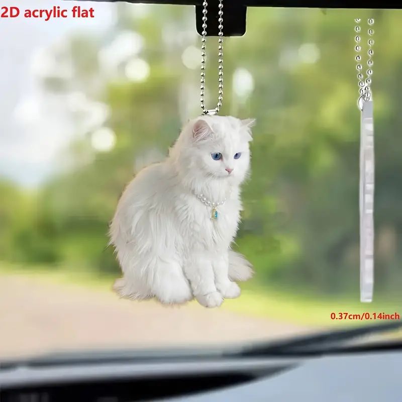 Creativo nuevo exquisito colgante de gato blanco acrílico plano transfronterizo automóvil espejo retrovisor interior decoración colgante para el hogar