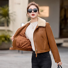 女式皮衣2025秋冬季新款大毛领加棉加厚小个子PU皮衣外套WA66055
