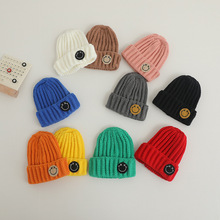 韩版宝宝圆标笑脸纹针织儿童毛线帽保暖帽baby smile knit hats