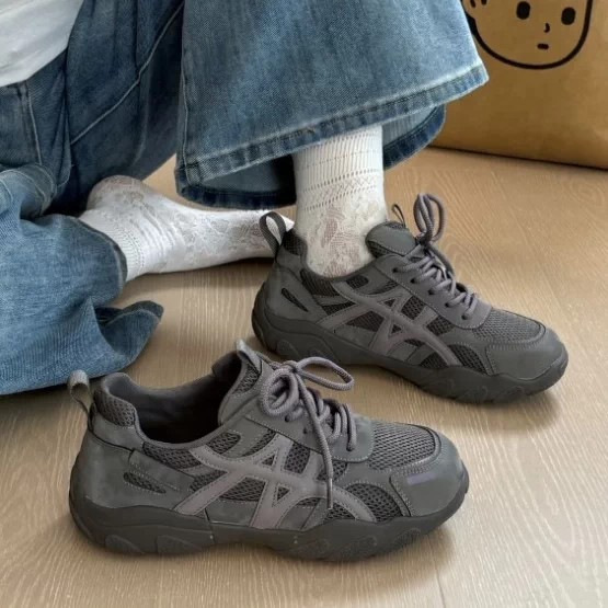 2026 new retro thick-soled German training shoes for women, gray mesh casual breathable sneakers, versatile height-increasing hiking shoes 2026 new retro thick-soled German training shoes for women, gray mesh casual breathable sneakers, versatile height-increasing hiking shoes