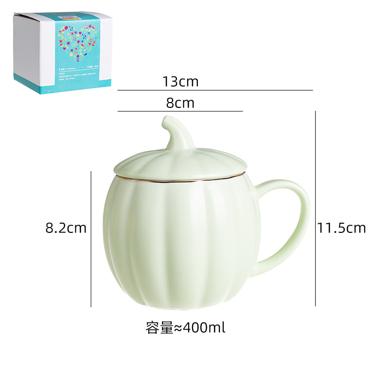 Taza de cerámica con diseño de calabaza - Con tapa - Para oficina, desayuno, café y agua - Creativa y adorable