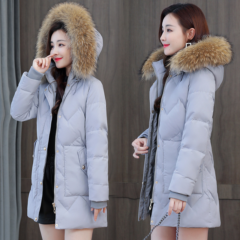 Winter long velvet down jacket for leisure with zipper with hood