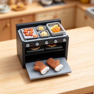 Dollhouse娃娃屋迷你仿真可打开烘焙烤箱BJD微缩食完场景道具摆件