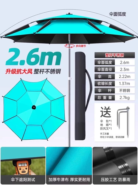 ＜＜❤️Recommended [Whole stainless steel pole, zero light transmission, strong wind and rainstorm resistance] Oxford cloth vinyl-2.6 meters sky blue>>