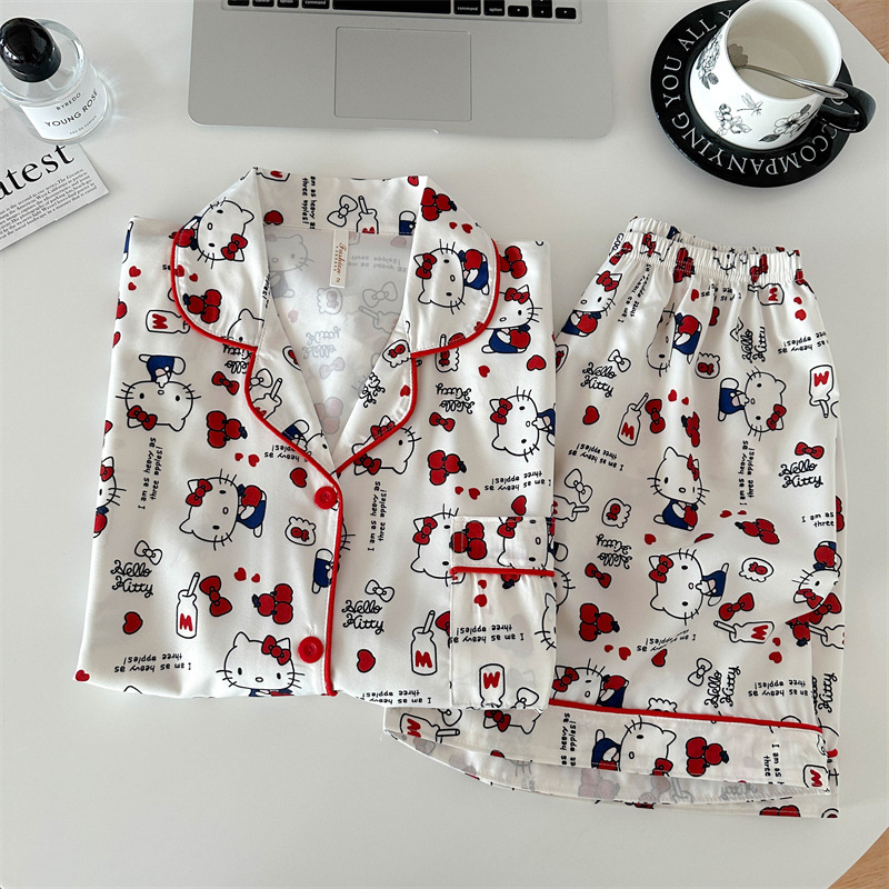 Impresión de dibujos animados pantalones cortos de manga corta de verano nuevo algodón nube pareja pijama mujer ropa de hogar grande suelta