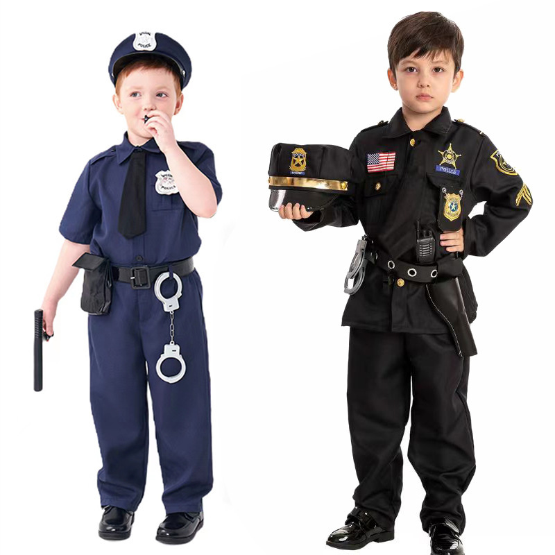 Traje de policía para niños de Halloween Juego de roles Traje de policía para hombres Espectáculo de disfraces de Halloween Disfraz de fiesta
