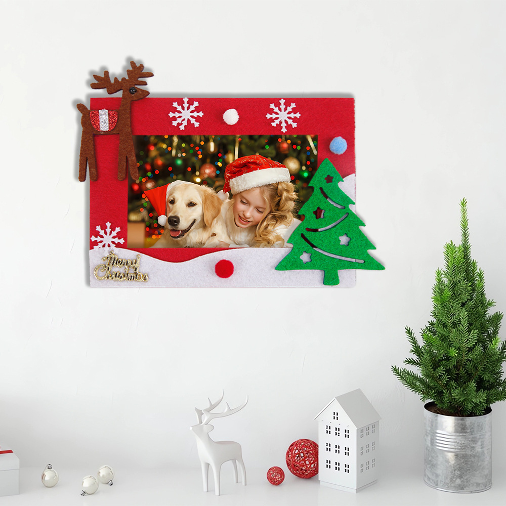 Marco de Fotos Navideño de Amazon, Fieltro de Dibujos Animados, Manualidades, Regalo de Navidad para Niños, Árbol de Navidad, Marco de Fotos con Reno