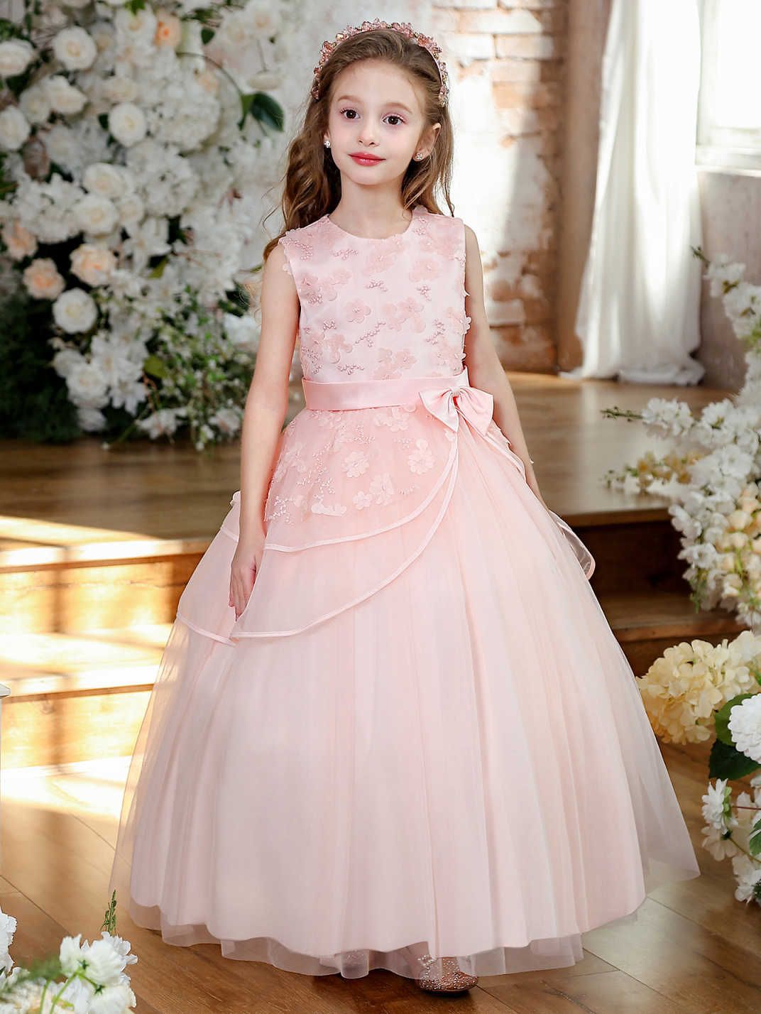 AliExpress encaje transfronterizo flor vestido de niña vestido de princesa floral vestido sin mangas rendimiento largo anfitrión