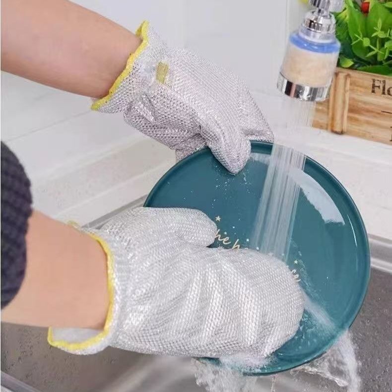 钢丝洗碗刷手套洗碗神器银丝刷碗不沾油家务厨房百洁布清洁巾手套|undefined