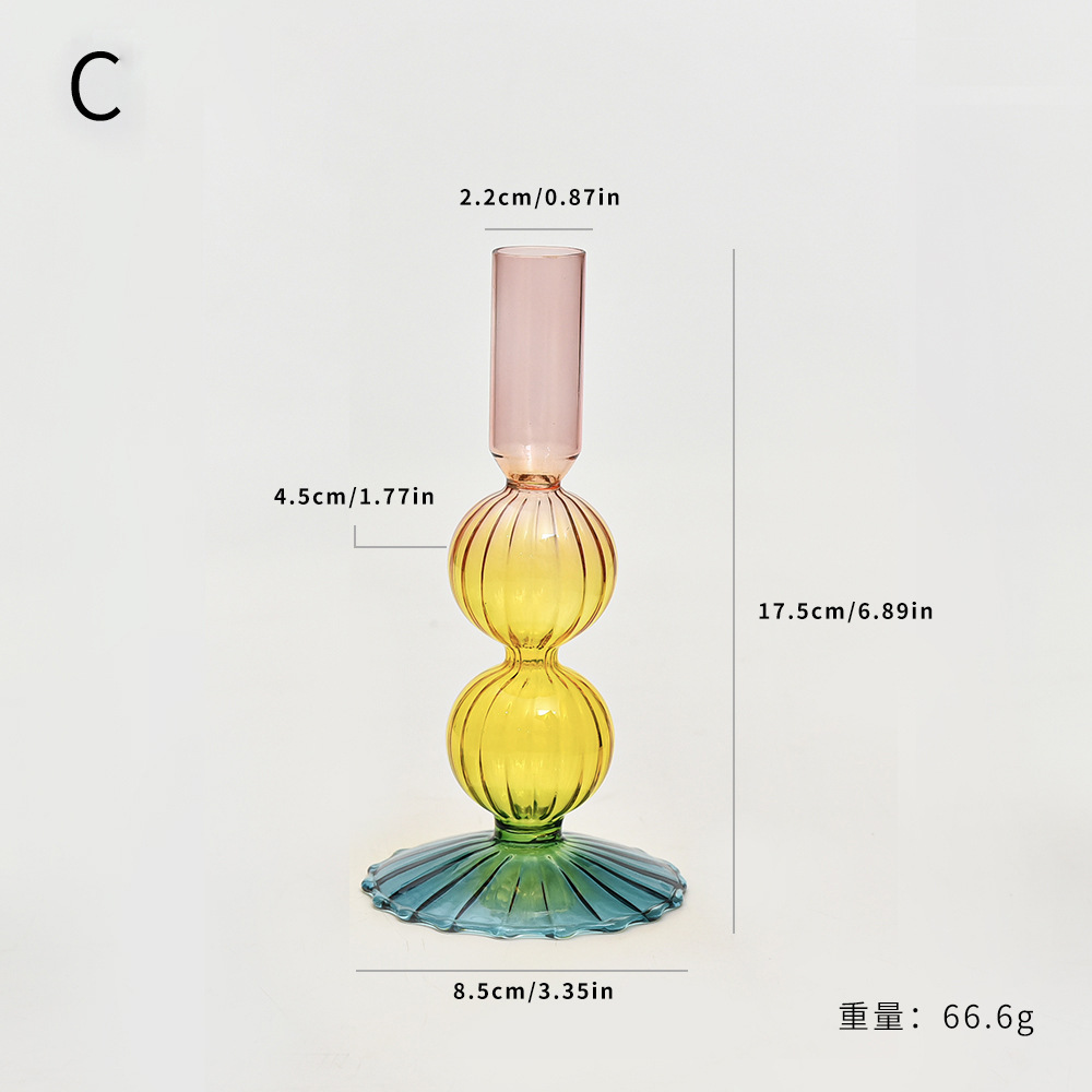 Creativo candelabros de vidrio de color de estilo europeo, adornos para el hogar, accesorios de tiro de boda, fábrica de candelabros de color de contraste retro al por mayor
