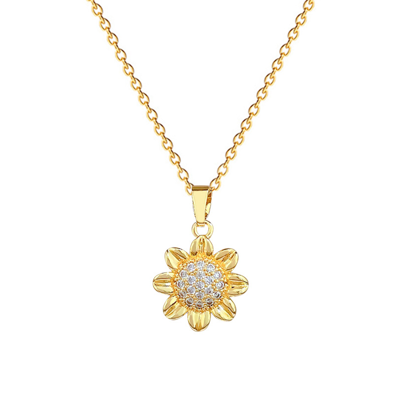 Wunderschöne Sonnenblumenhalskette Mit Strass Aus Titanstahl_voghion.com
