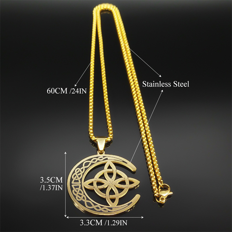 Collana con ciondolo a forma di luna irlandese, nodo cinese, celtico, vichingo nordico, in acciaio inossidabile_voghion.com