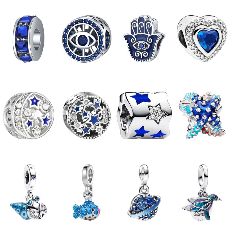 Deep Blue Starry Sky Ocean Silver Beads Fatima's Hand Starfish Conch Planet DIY Bracelet Through-Hole Accessories Deep Blue Starry Sky Ocean Silver Beads Fatima's Hand Starfish Conch Planet DIY Bracelet Through-Hole Accessories