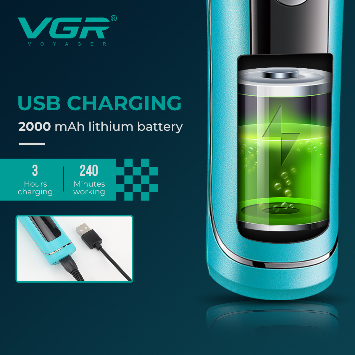 VGR299 Electric Hair Clipper Professional High Speed 9000RPM 5 Speed Acceleration Digital Display Engraving Function 5.5W_voghion.com