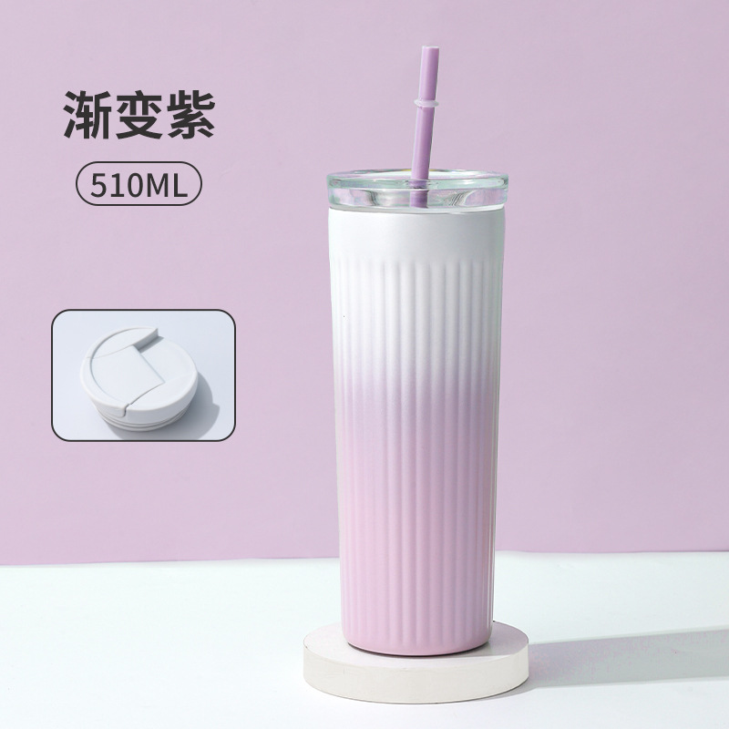 Taza de café de aislamiento de acero inoxidable de doble cubierta, taza de café de alta capacidad, papas fritas de paja de alta calidad, taza de hielo de gradiente simple