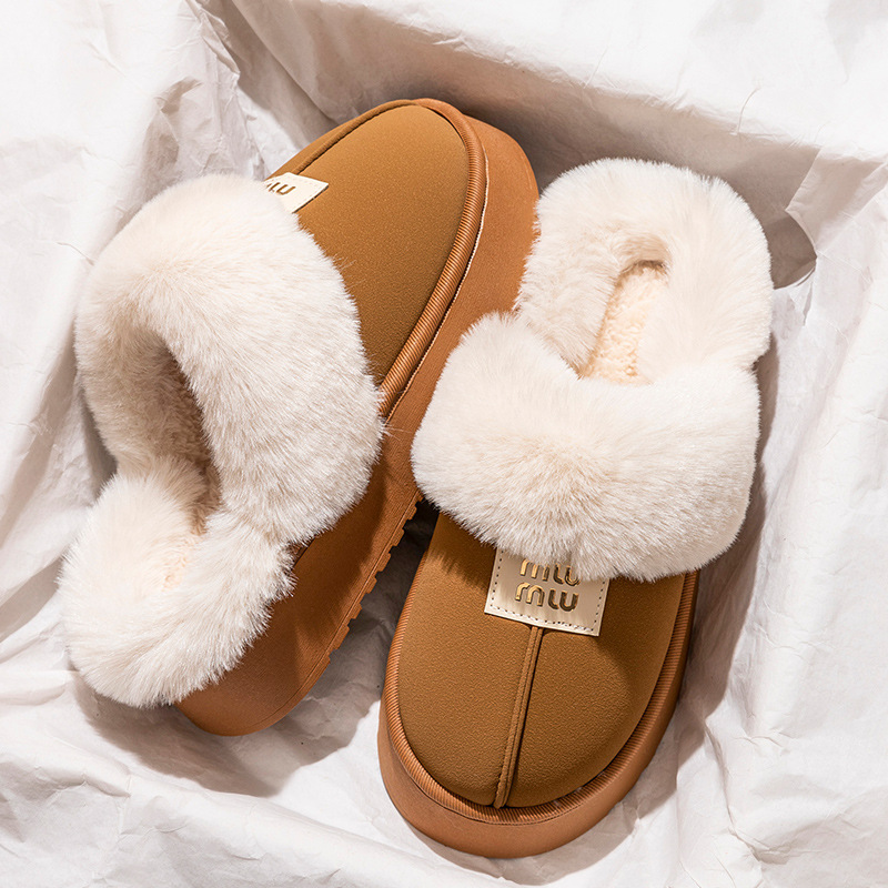 跨境2025新款棉拖鞋女秋冬季简约DIY保暖加绒厚底毛绒拖鞋学生