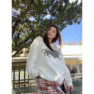 plus size Women's American Niche Design Sense Dachshund Dog Printed Sweatshirt Long-sleeved T-shirt Loose Casual Base Top