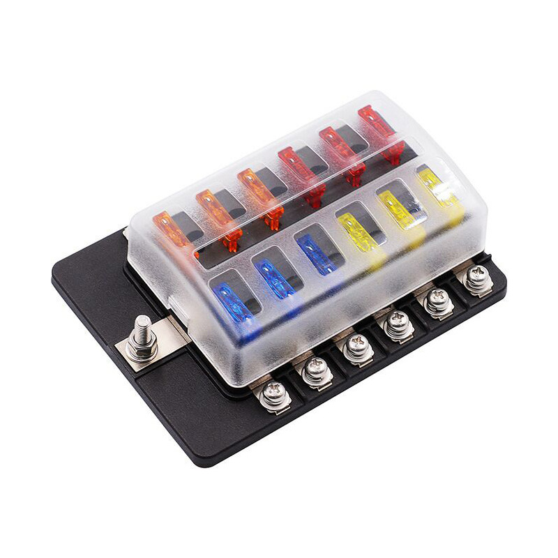 12路中型汽车插片保险丝盒 1进12出单正极带灯保险盒 螺丝款 MP
