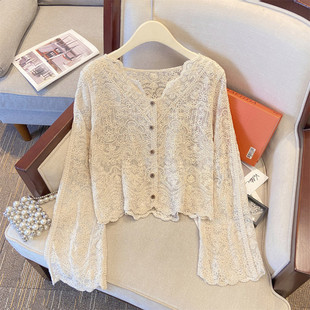 Q1E High Quality Summer and Autumn with Suspender Skirt and Lace Cardigan Blouse Thin Sun Protection Top