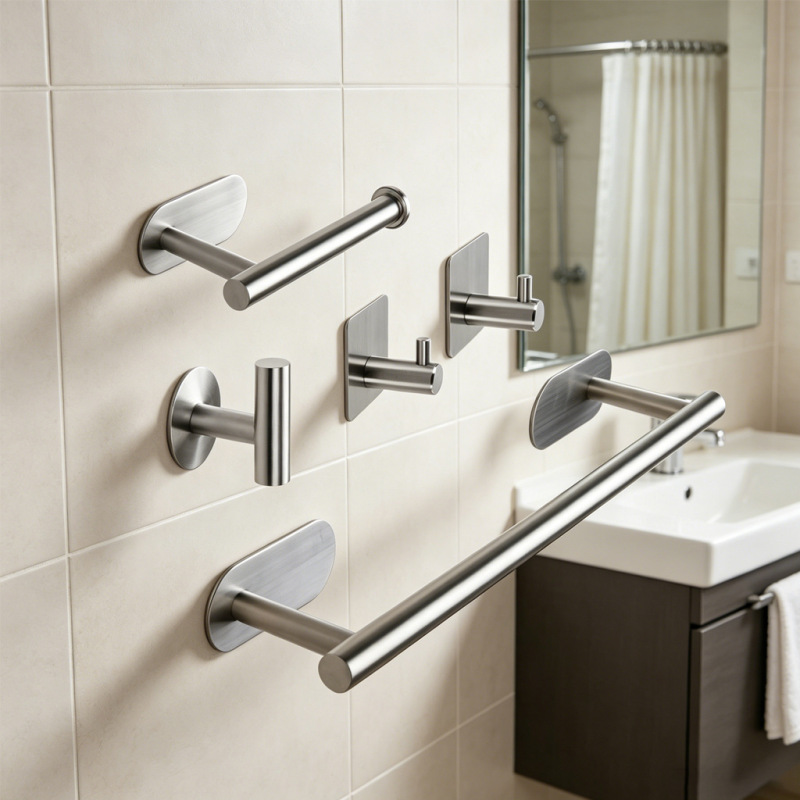 Thickened Stainless Steel Towel Bar, No-Drill Installation, Simple Bathroom Accessories Set, Storage Rack Thickened Stainless Steel Towel Bar, No-Drill Installation, Simple Bathroom Accessories Set, Storage Rack