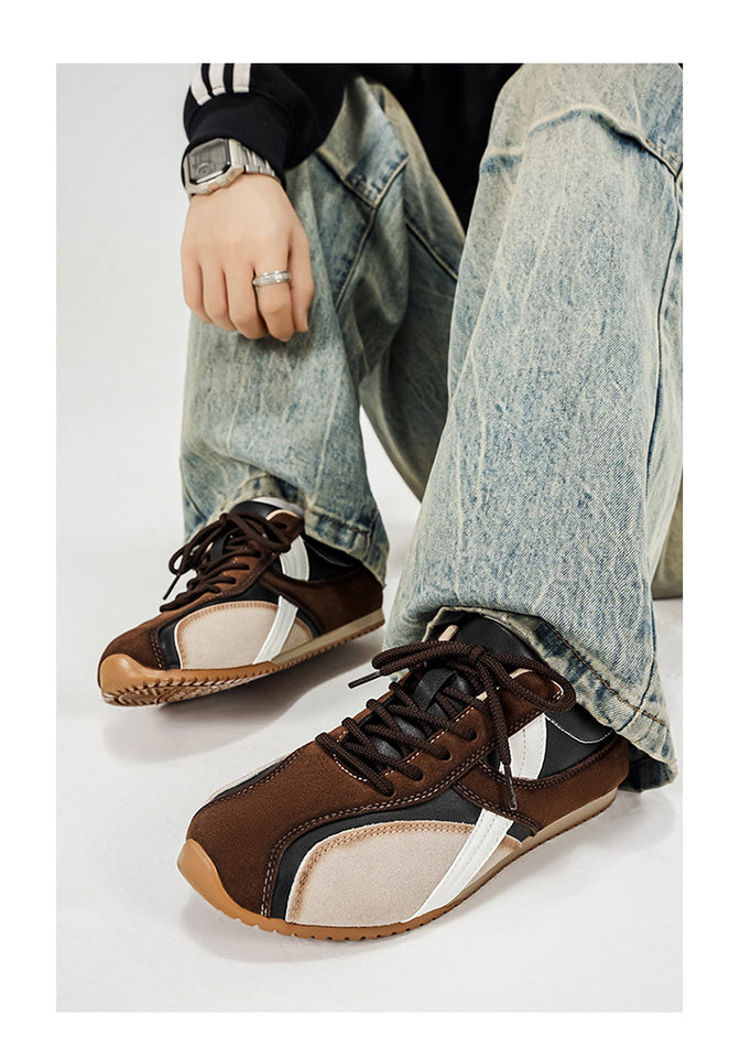 Giày sneaker nam , da tổng hợp phối lưới, đế cao 2,5 cm, buộc dây — Màu cà phê đậm chi tiết 13