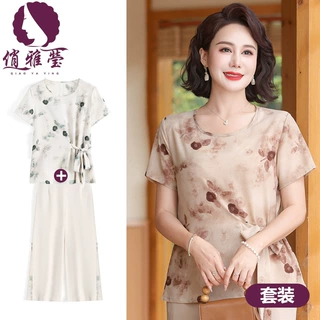 年轻妈妈夏装衬衫上衣服新款洋气小衫中老年年女装短袖两件套