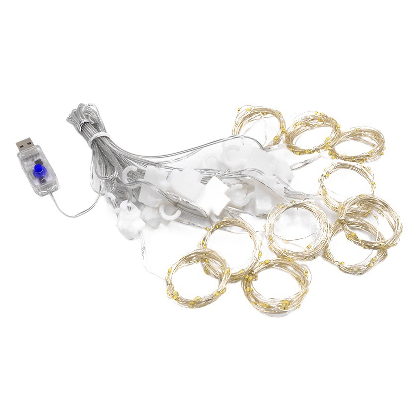 Cortina de luz transfronteriza de alambre de cobre, 3x3 metros, control remoto USB con gancho, luz decorativa para habitación, atmósfera, cortina de luz led colorida