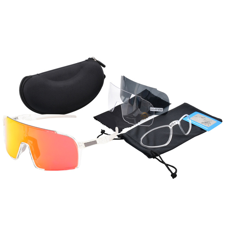 밝은 투명 프레임 회색 다리 꼬리 전체 빨간색 revo 필름 (세트: 한 쌍의 안경, 준비 필름: 투명 필름, 회색 필름, 안경 케이스, 거울 천 가방, 거울 천 및 편광 테스트 카드)