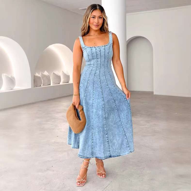 2026 European and American Cross-Border Amazon Independent Site Fashion Vintage Sexy Denim Dress 8951