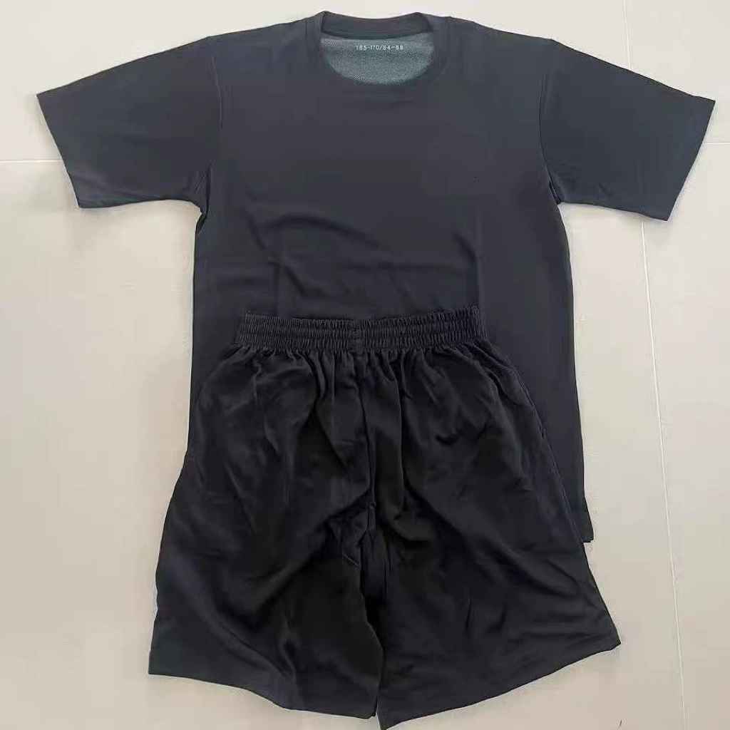 Оптовая черная легкая пластина нестандартная физическая одежда костюм быстросохнущая рубашка с круглым вырезом, дышащие удобные повседневные спортивные шорты с коротким рукавом