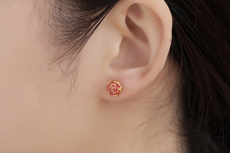 Pendientes Retro De Acero De Titanio Con Flor Rosa display picture 3