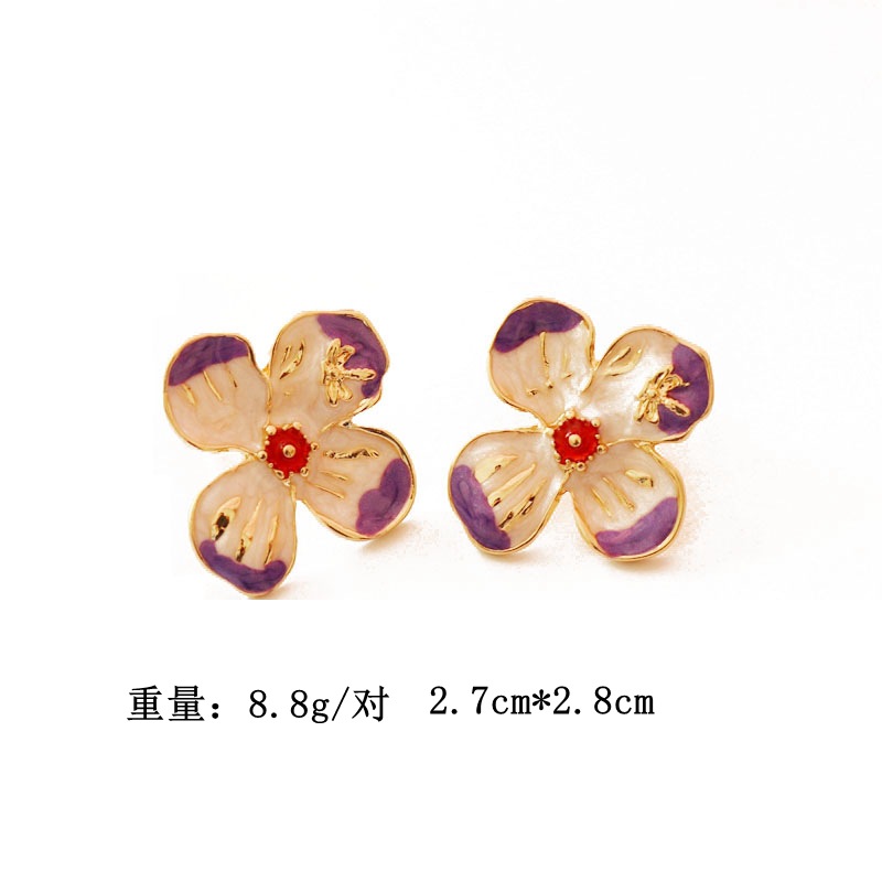 Nouvelles Boucles D&#39;oreilles Glaçure Violet Fleur À Quatre Pétales display picture 1